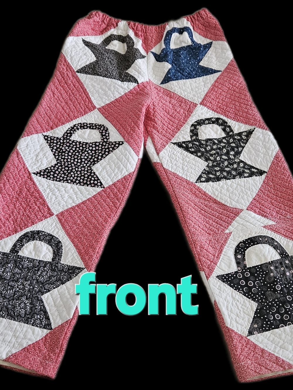 Handmade Basket Quilt Patchwork Pants - Pink & Black - Picture 1 of 2